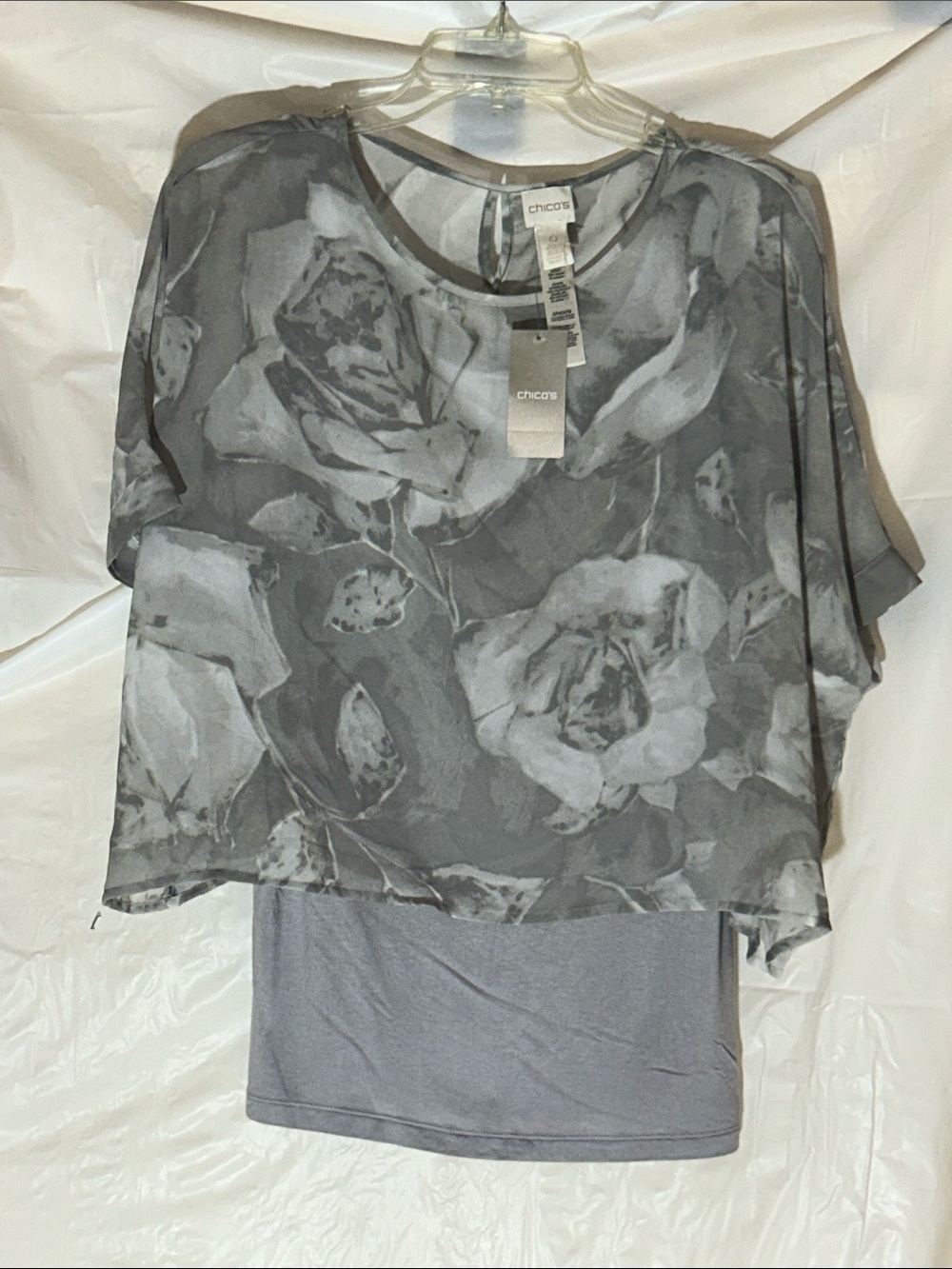 Chico's Seagull Gray Floral Layered Blouse